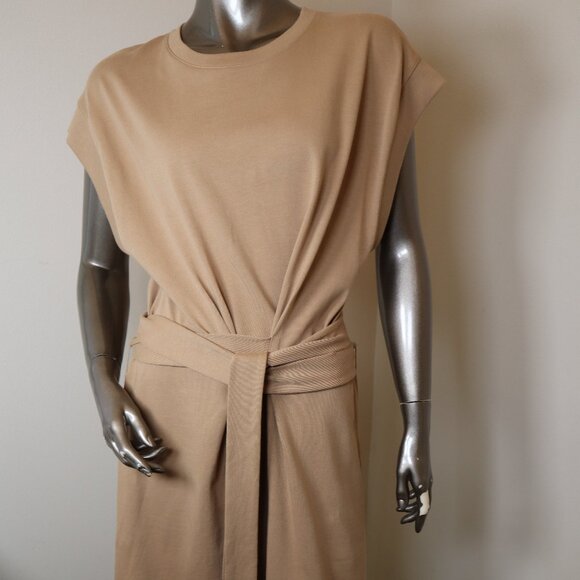 Vince Dresses & Skirts - Vince Tie Waist T-Shirt Dress Almond 100% Cotton Size Large New Tags $195